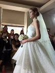 I loved this eyelet tiered strapless gown in ivory organza with a taffeta ribbon.