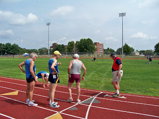 Waiting for the start of of the 3000 meter race walk.