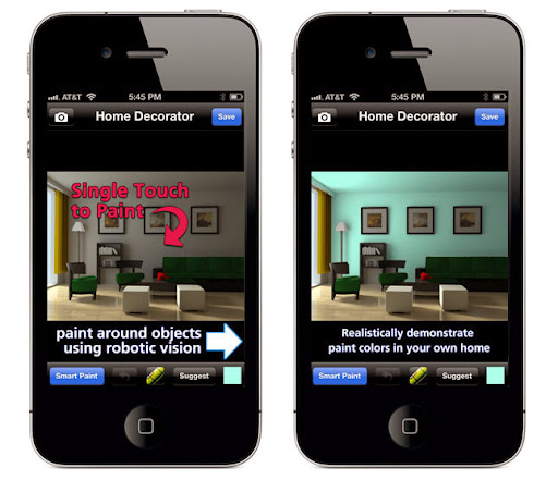 The Home Decorator Pro app for iPhone allows you to take a photograph of a room in your home and virtually apply different paint colors to the walls! Great for testing out color combinations and seeing whether those bold color choices will work. .99, itunes.com. The Home Decorator Pro app for iPhone allows you to take a photograph of a room in your home and virtually apply different paint colors to the walls! Great for testing out color combinations and seeing whether those bold color choices will work. .99, itunes.com.
