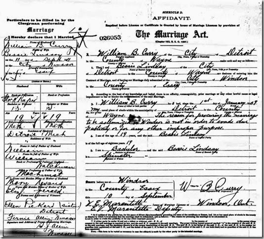Lindsay_Bessie_marriage to William B CURRY_1911_Ontario_Canada