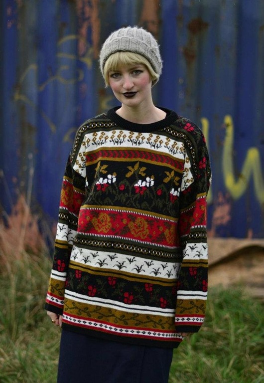Red White Brown Green Patterned Jumper, £20, ChinaPig