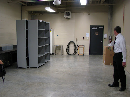 The vehicle impound garage, which can fit four cars simultaneously. (Photo credit: Jeremy Shreckhise)