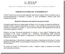 Comunicato ISVAP 18 novembre 2011