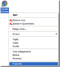 Voce Proprietà menu contestuale del mouse