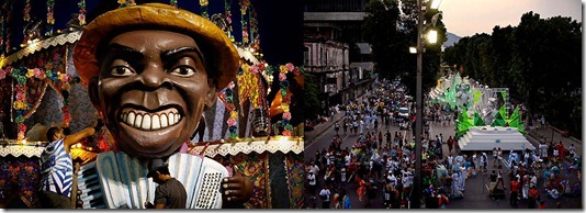 Workers put the finishing touches on the Portela samba school float, and it and other floats make their way to the Sambadrome in Rio de Janeiro on Sunday. (Victor R. Caivano/Associated Press)