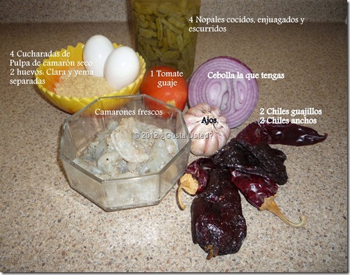 Ingredientes para Pipin con camarones y tortitas de camaron