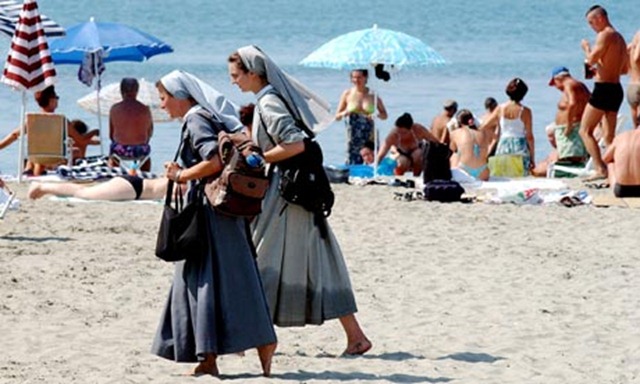 A beach at Ostia, near Rome, where extra sand has been trucked in to make up for coastline lost to winter storms and rising sea levels. Gregorio Borgia / AP