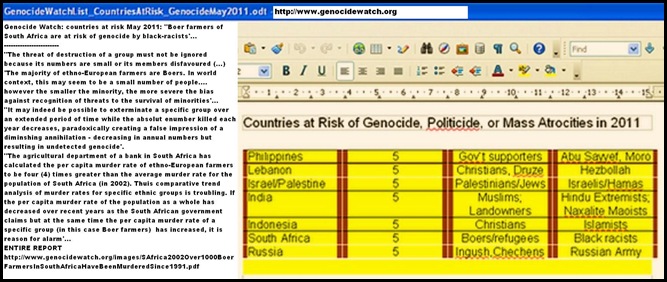 GenocideWatch2011_BoersRefugeesAtRiskOfGenocideByBlackRacists