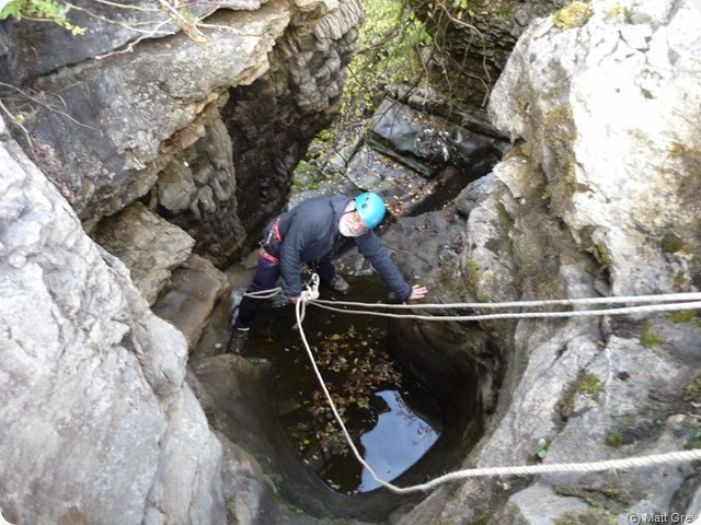 clints crag waterfall trying not to slide into the puddle