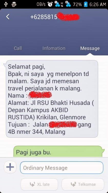 Bukti SMS Pemesanan Travel Banyuwangi Bukti SMS Pemesanan Travel Banyuwangi