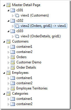 Data view 'view2' is now configured with a master-detail relationship with 'view1'. Records will be filtered according to the selected record in 'view1'. Data view 'view2' is now configured with a master-detail relationship with 'view1'. Records will be filtered according to the selected record in 'view1'.