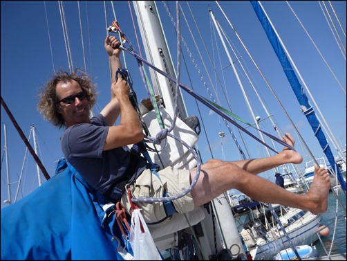 Carol in mast climbing mode