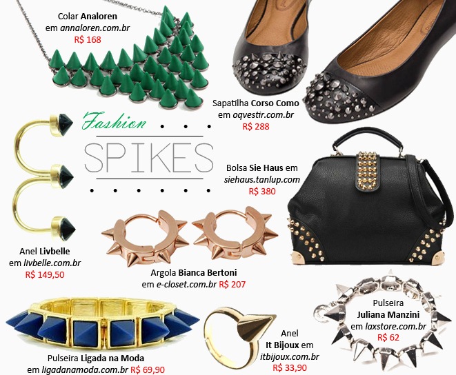 Moda spike nas pulseiras, braceletes, anéis e vários outros acessórios. Spikes pulseiras braceletes sapatos e acessorios