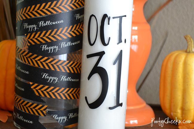 Dollar Store Candles - embellish with vinyl and washi for #Halloween