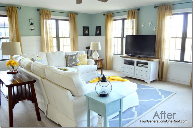 Coastal Cottage family room {before & after} | Four Generations 