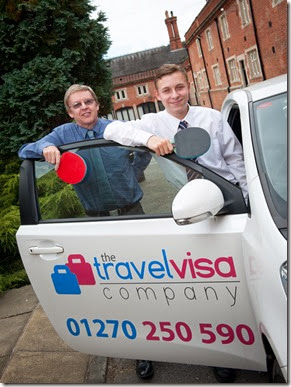 Crewe & District Table Tennis League finance manager John Dawson and The Travel Visa Company's Dan Taylor