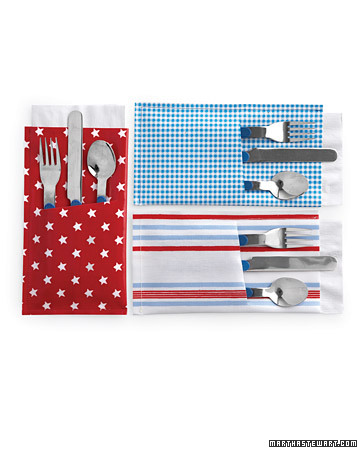 Keep silverware and napkins in one place for picnics and other meals on the go. Oilcloth is the ideal material for this pocket project; it won't fray, plus it can be wiped clean easily.
<http://www.marthastewart.com/272991/pocket-knives-and-more> Keep silverware and napkins in one place for picnics and other meals on the go. Oilcloth is the ideal material for this pocket project; it won't fray, plus it can be wiped clean easily.
<http://www.marthastewart.com/272991/pocket-knives-and-more>