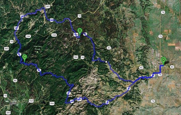 Map of Black Hills Day Trip