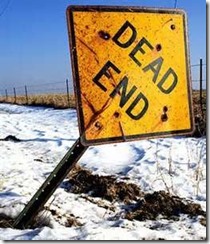Dead-end sign tilted