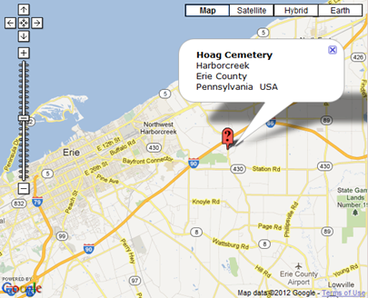 c0 Location of Hoag Cemetery in PA according to findagrave.com