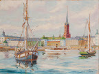 Riddarholmen art. nr 20048. Mått ink. ram 60x51 olja på pannå. Signerad Oscar Bernérus-45
