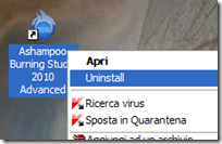 Voce Uninstall nel menu contestuale del mouse