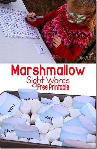Sight Word Game using marshmallows; free printable for preschool and kindergarten Sight Word Game using marshmallows; free printable for preschool and kindergarten