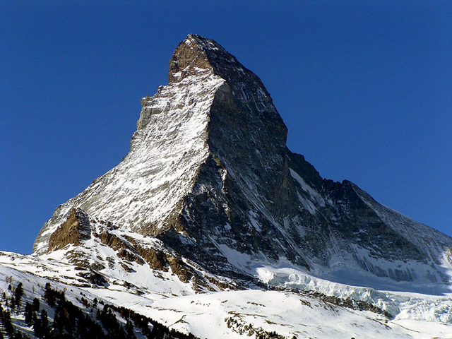 East and North side of the Matterhorn, photograph taken from the village of Zermatt, 16 October 2009. Marcel Wiesweg via Wikipedia