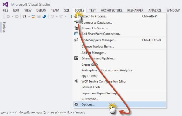 Open Visual Studio Options Dialog