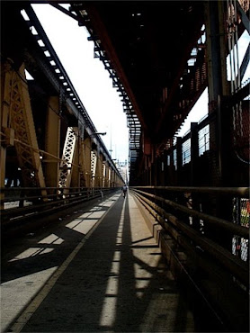 Amy Faust
MUP, Spring 2011

Queensboro Bridge bike path 
One of my first bike rides in New York. A lone little cyclist (look closely in the center) looks to be pedaling through a dominating metal canyon.