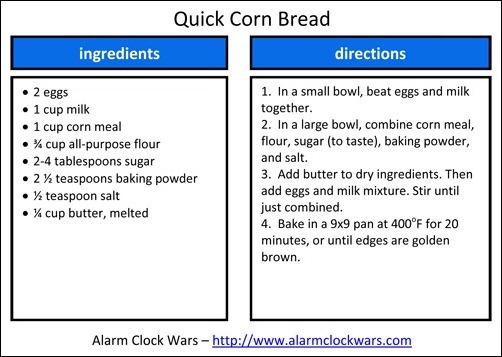 quick corn bread recipe card