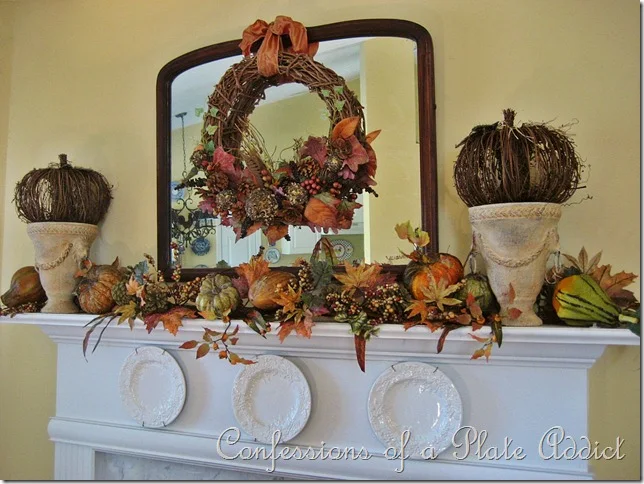 CONFESSIONS OF A PLATE ADDICT Fall Mantel with Naturals and Texture