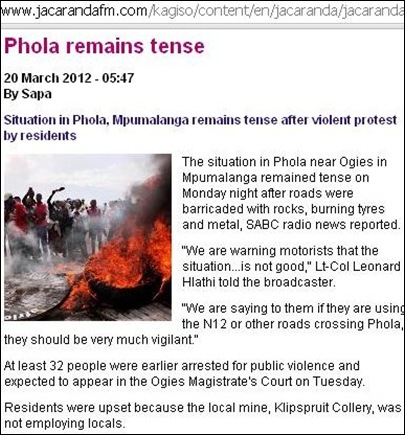 OGIES Phola township violence March 20 2012