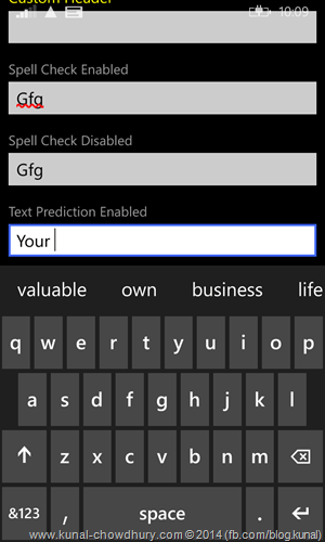 Windows Phone 8.1 - TextBox Control with Text Prediction enabled (www.kunal-chowdhury.com)