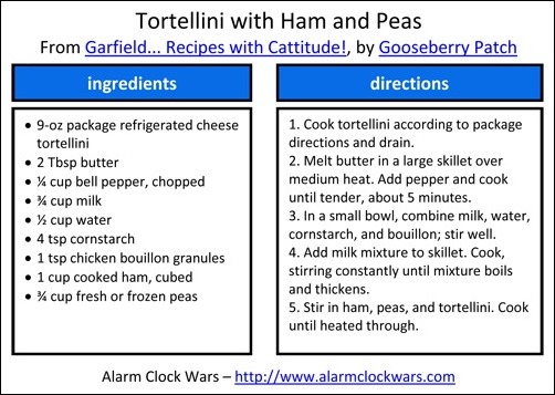 tortellini with ham and peas recipe card tortellini with ham and peas recipe card