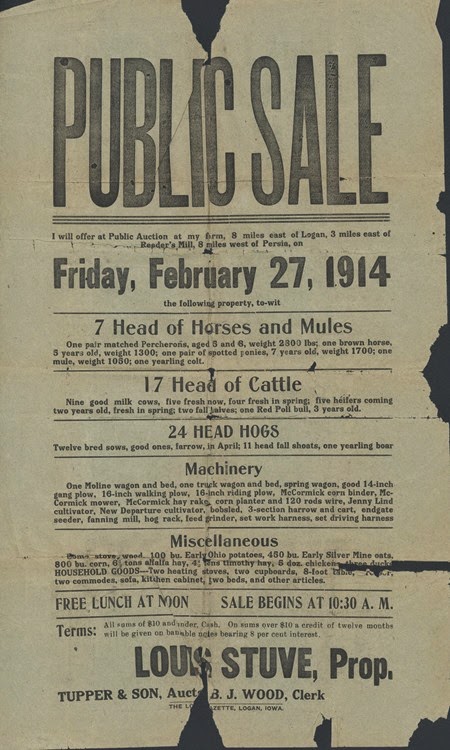 1914 Auction Bill 1914 Auction Bill