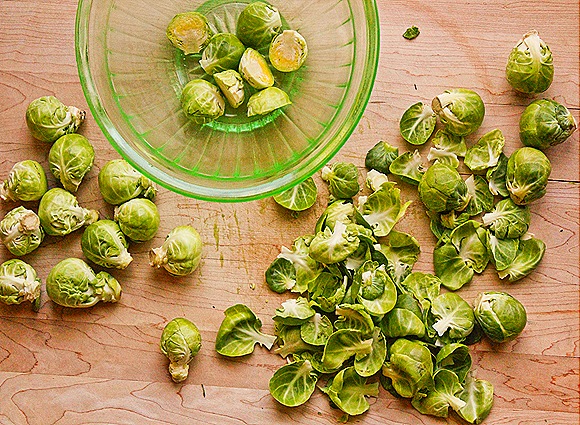 Prepping the Brussels Sprouts