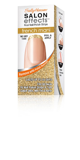 Available this month, Sally Hansen's Salon Effects Real Nail Polish Strips French Mani Strips. They come in eight patterns. We loved the gold tips. Available this month, Sally Hansen's Salon Effects Real Nail Polish Strips French Mani Strips. They come in eight patterns. We loved the gold tips.
