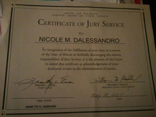 our life: Jury Duty Certificate