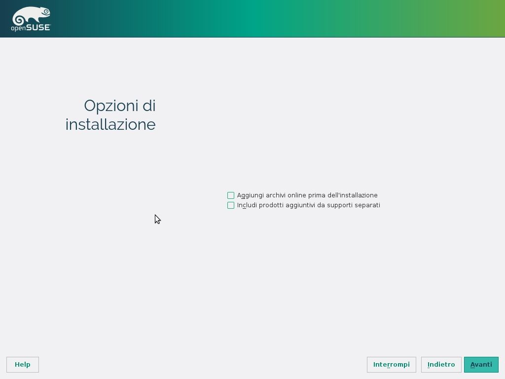 openSUSE Factory Installer - Opzioni di Installazione