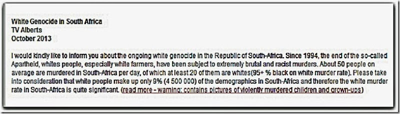 White Genocide in South Africa Screen Capture Article