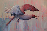 Aanvallende meeuw - 50 x 70 cm - olieverf op doek
