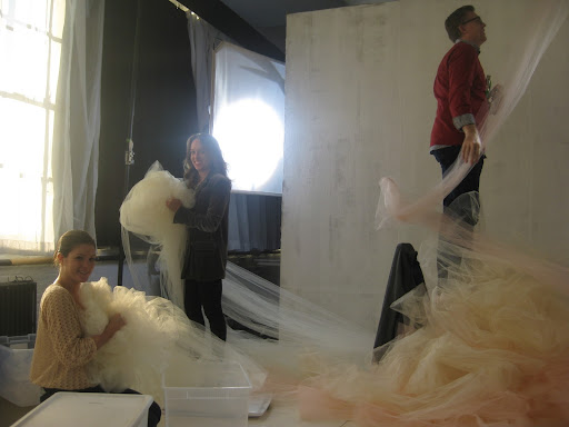 We really had to crumple up the tulle. Then we tightly stored it in plastic containers overnight to ensure that the texture was just right in the photos.