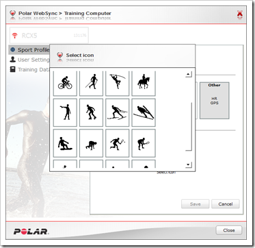 RCX5 creating your own sport profile, selecting graphic