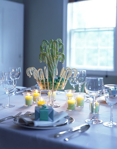 Instead of the traditional red and white peppermint candy canes you can purchase other colors to go with your decor.