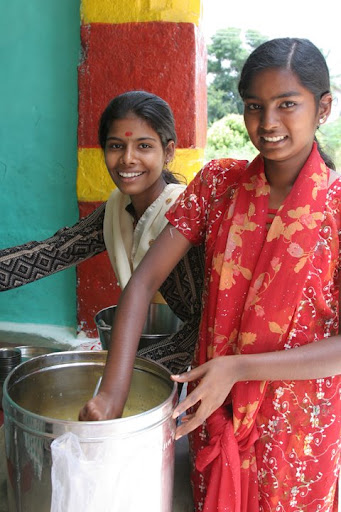 1. Vinutha and Shamala from Deenabandhu were thrilled to share a juice they were stirring up.