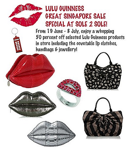 Lulu Guinness Lip clutches bags totes purse leather Spring Summer 2012 umbrella sole 2 sole millenia walk singapore