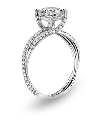 Sweet and delicate but no less a showstopper, Danhov's platinum twist engagement ring from the Abbroccio Collection features micropave diamonds set in a twisting platinum band. Sweet and delicate but no less a showstopper, Danhov's platinum twist engagement ring from the Abbroccio Collection features micropave diamonds set in a twisting platinum band.