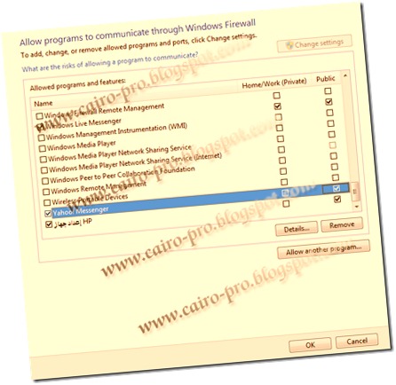 Allow the program to communicate through the firewall السماح لبرنامج بالاتصال عبر جدار حماية Allow the program to communicate through the firewall السماح لبرنامج بالاتصال عبر جدار حماية