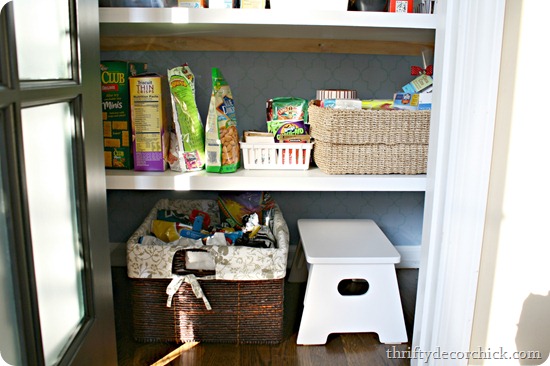 organized pantry with baskets